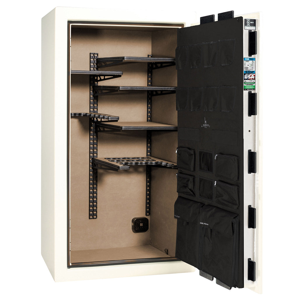 Franklin Series | Level 5 Security | 110 Minute Fire Protection | 40 | DIMENSIONS: 66.5"(H) X 36"(W) X 27.5"(D*) | White Gloss Black Chrome | ProFlex Modular Shelving - Open Door Empty | Idaho Safe & Vault, Caldwell Idaho