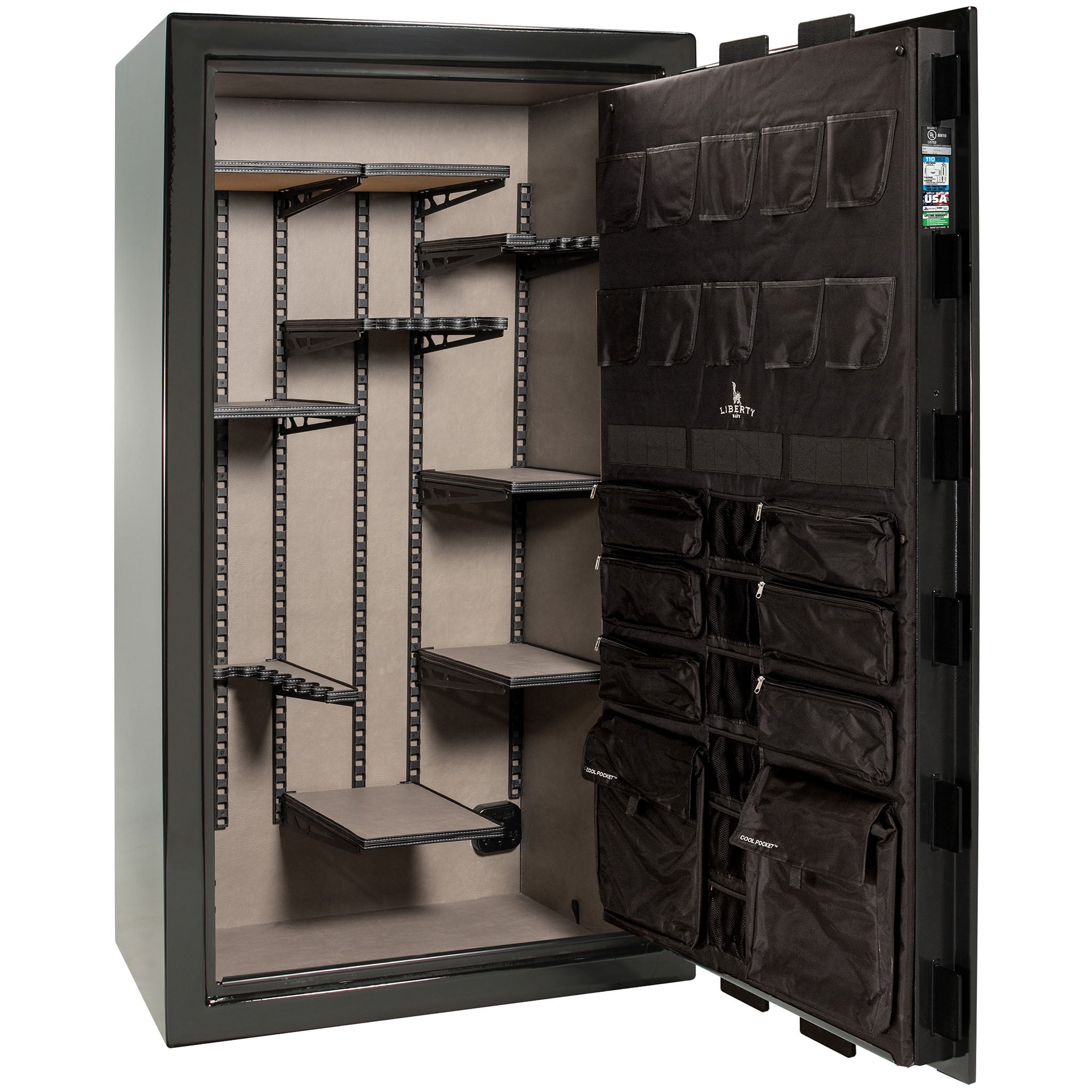 Franklin Series | Level 5 Security | 110 Minute Fire Protection | 50 | DIMENSIONS: 72.5"(H) X 42"(W) X 27.5"(D*) | Black Gloss | ProFlex Modular Shelving - Open Door Empty | Idaho Safe & Vault, Caldwell Idaho