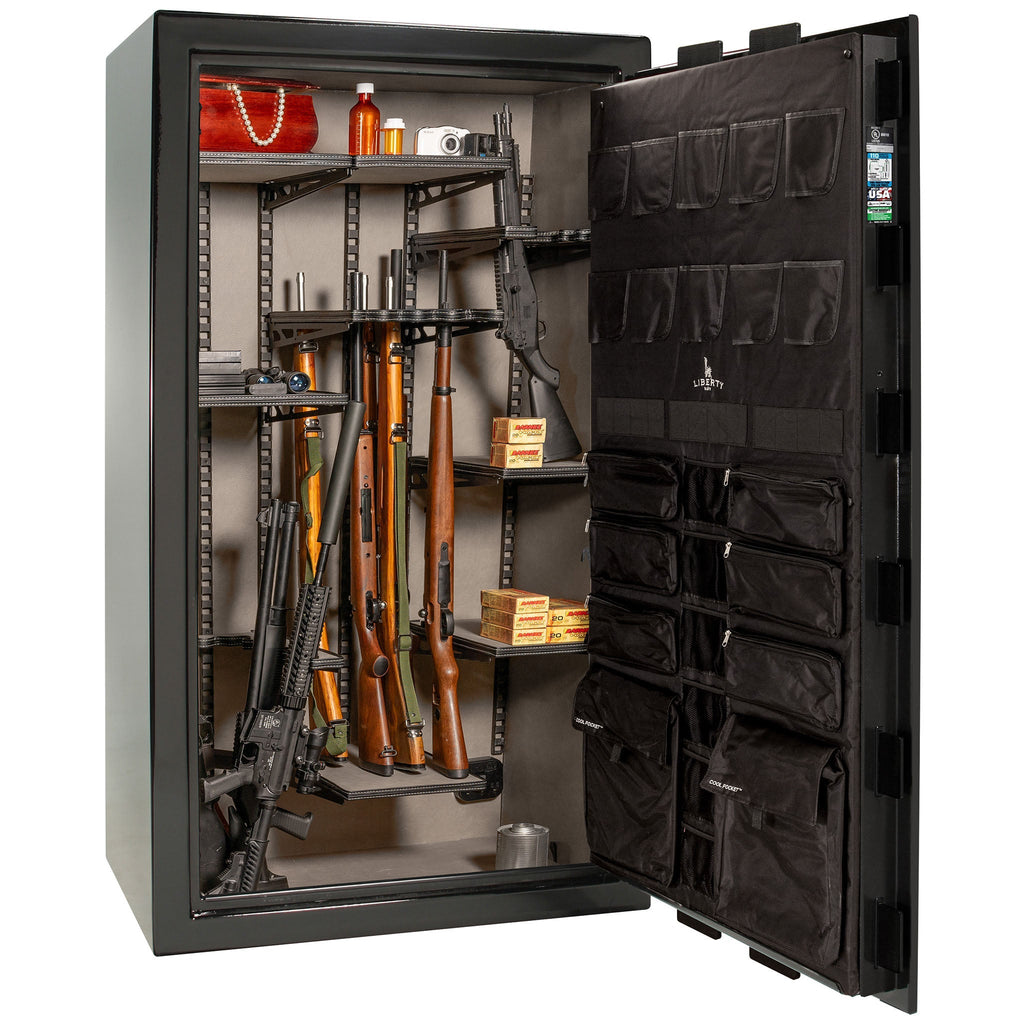 Franklin Series | Level 5 Security | 110 Minute Fire Protection | 50 | DIMENSIONS: 72.5"(H) X 42"(W) X 27.5"(D*) | Black Textured | ProFlex Modular Shelving - Open Door | Idaho Safe & Vault, Caldwell Idaho