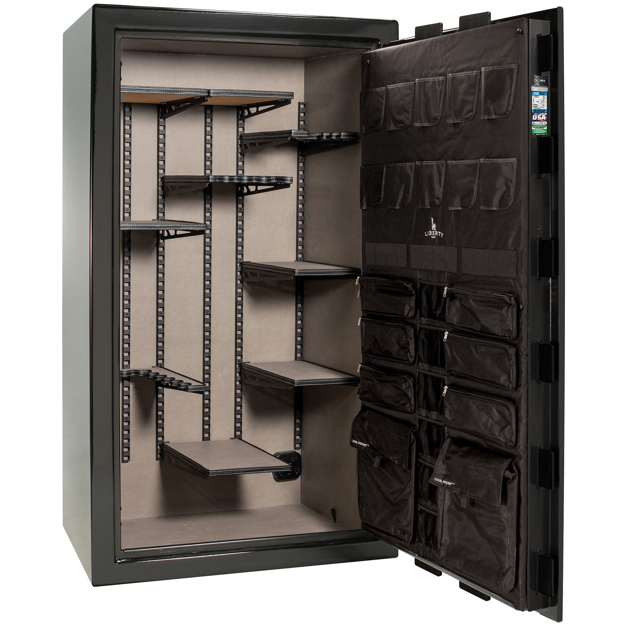 Franklin Series | Level 5 Security | 110 Minute Fire Protection | 50 | DIMENSIONS: 72.5"(H) X 42"(W) X 27.5"(D*) | Black Textured | ProFlex Modular Shelving - Open Door Empty | Idaho Safe & Vault, Caldwell Idaho