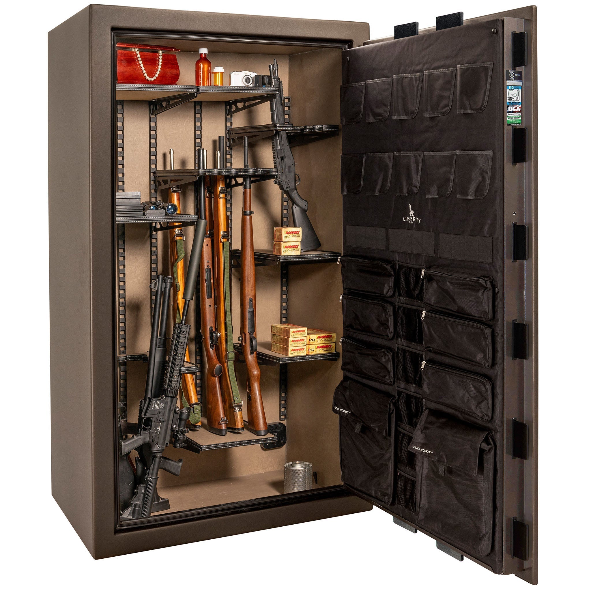 Franklin Series | Level 5 Security | 110 Minute Fire Protection | 50 | DIMENSIONS: 72.5"(H) X 42"(W) X 27.5"(D*) | Bronze Textured | ProFlex Modular Shelving - Open Door | Idaho Safe & Vault, Caldwell Idaho