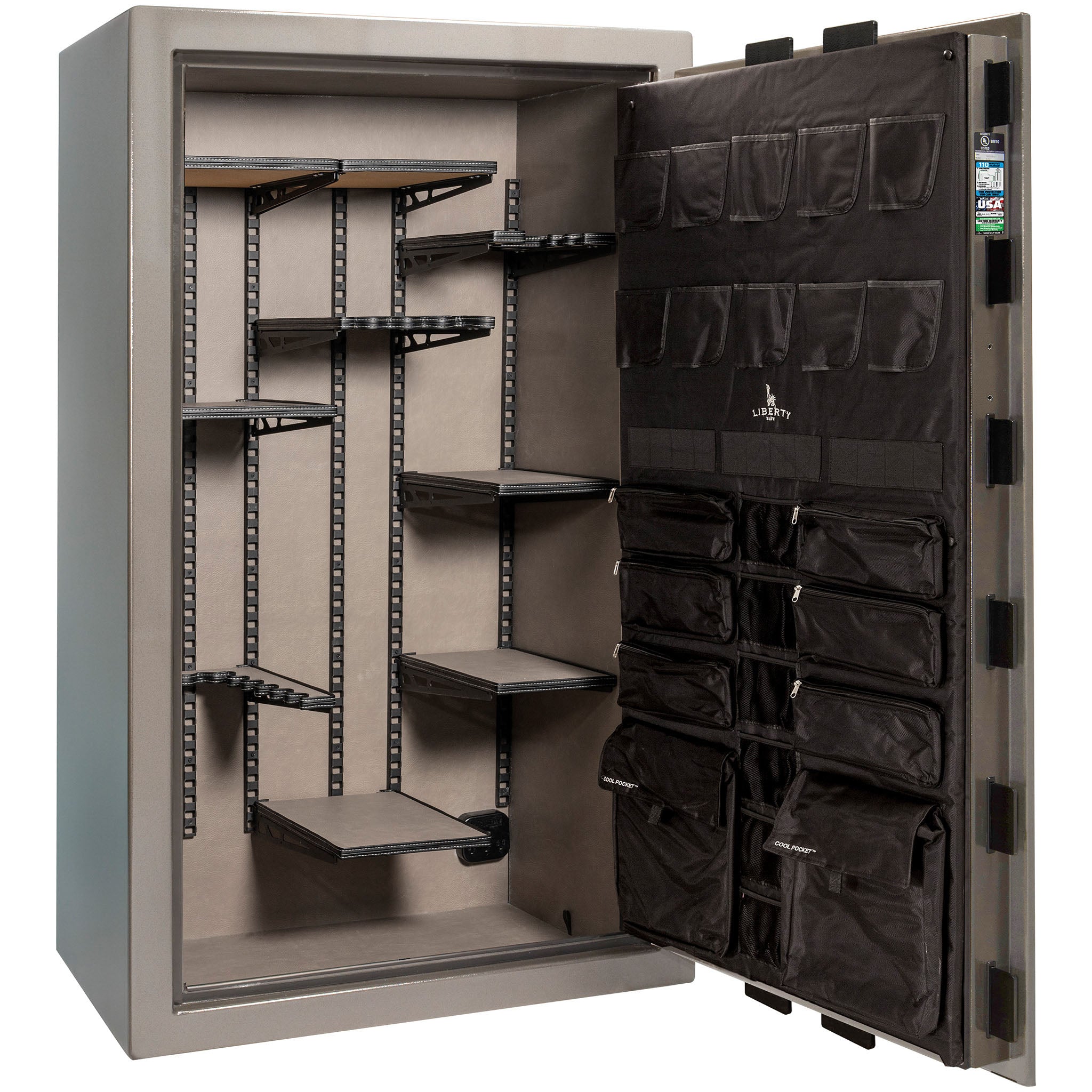 Franklin Series | Level 5 Security | 110 Minute Fire Protection | 50 | DIMENSIONS: 72.5"(H) X 42"(W) X 27.5"(D*) | Gray Gloss | ProFlex Modular Shelving - Open Door Empty | Idaho Safe & Vault, Caldwell Idaho