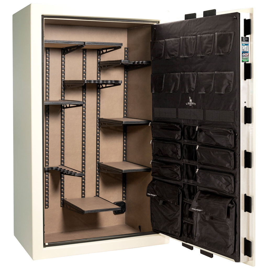 Franklin Series | Level 5 Security | 110 Minute Fire Protection | 50 | DIMENSIONS: 72.5"(H) X 42"(W) X 27.5"(D*) | White Gloss Black Chrome | ProFlex Modular Shelving - Open Door Empty | Idaho Safe & Vault, Caldwell Idaho