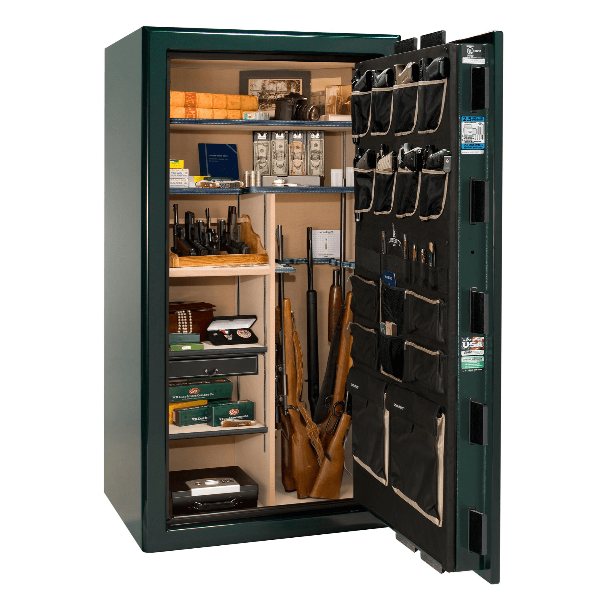 Presidential Series | Level 8 Security | 2.5 Hours Fire Protection | 40 | Dimensions: 66.5"(H) x 36.25"(W) x 27.75"(D*) | Green Gloss | Gold Hardware | Electronic Lock | Idaho Safe & Vault, Caldwell Idaho