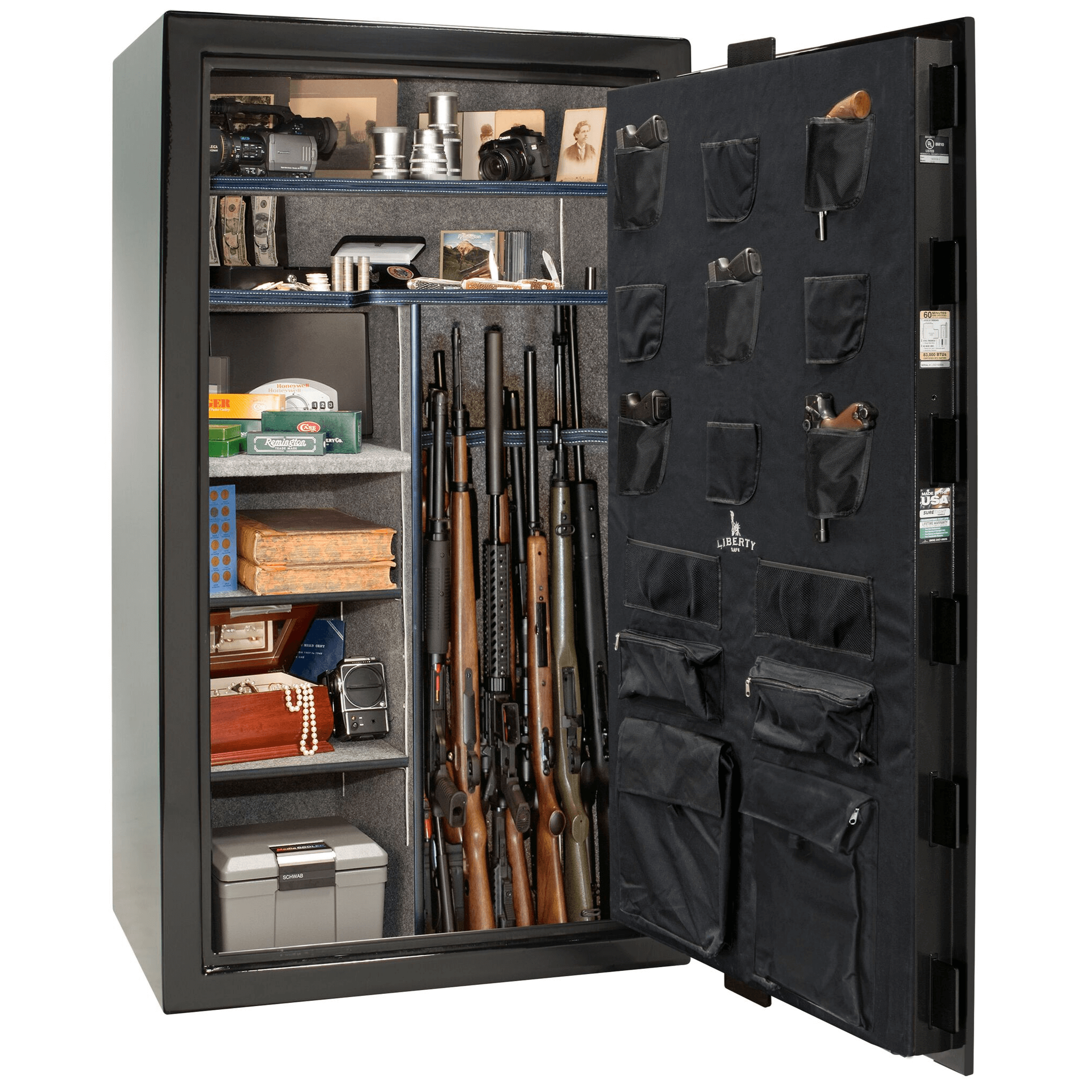 USA Series | Level 3 Security | 60 Minute Fire Rating | 50 | Dimensions: 72.5”(H) x 42”(W) x 27.5”(D) | Black Textured | Mechanical Lock - Open Door | Idaho Safe & Vault, Caldwell Idaho