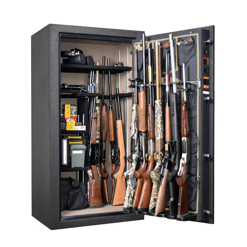 Browning Yellowstone 23-Gun Safe — Open Interior with Firearms | Idaho Safe & Vault